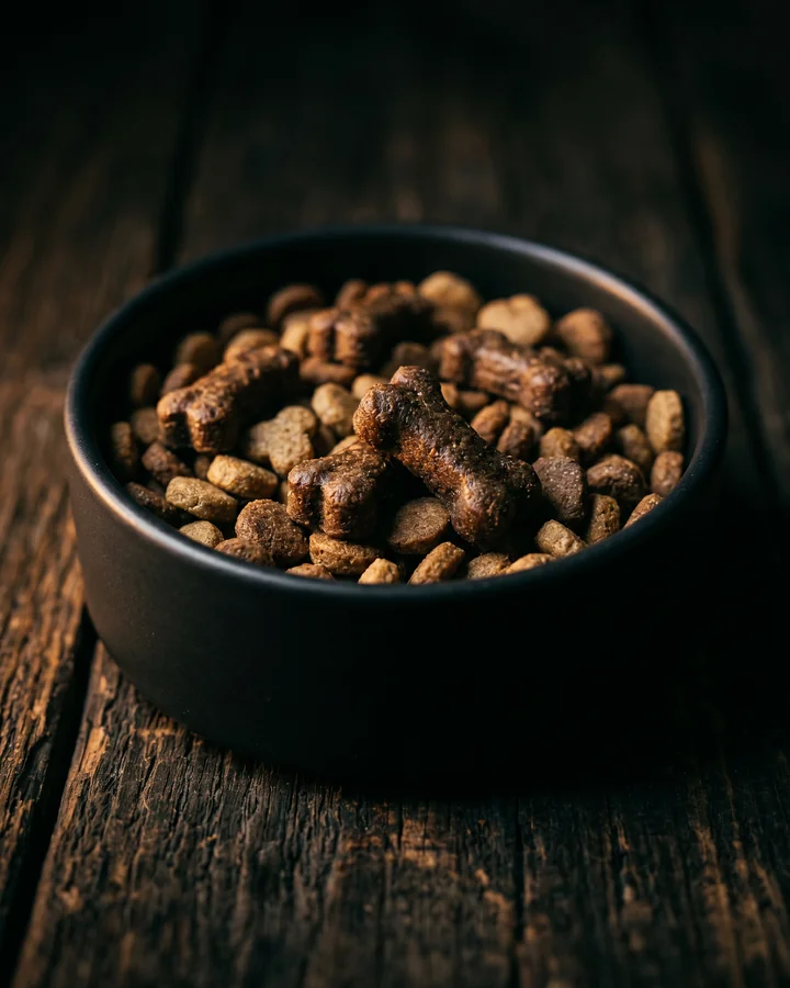 VETIX® soft chews mixed into a bowl of dry food